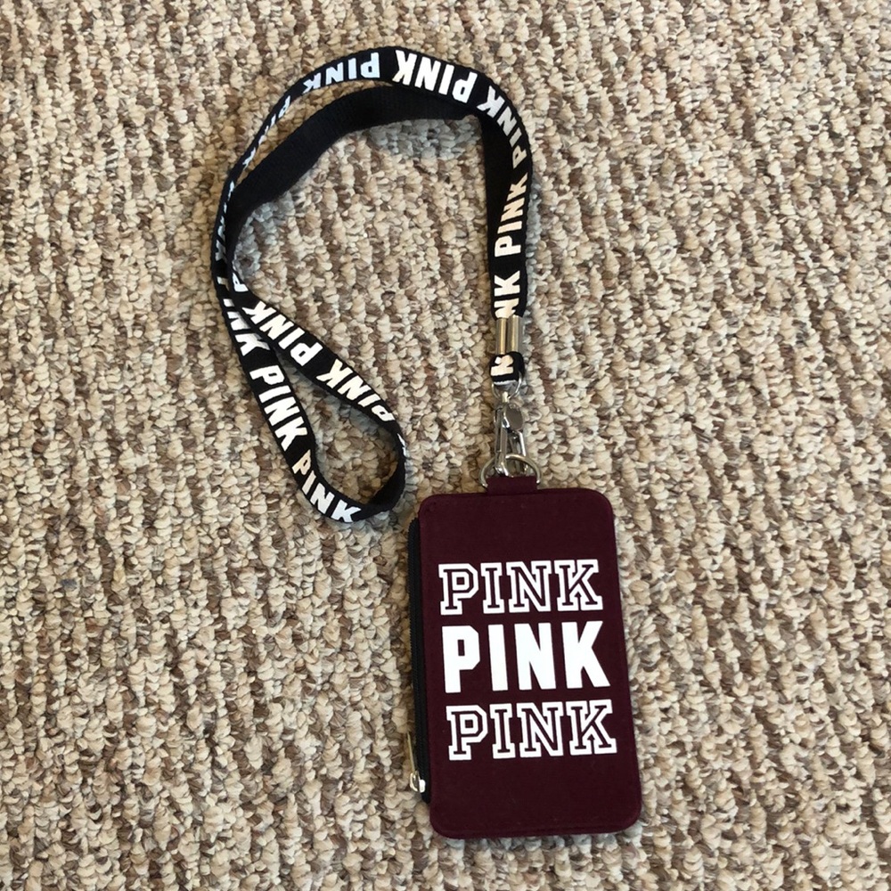 PINK card and money lanyard, Maroon